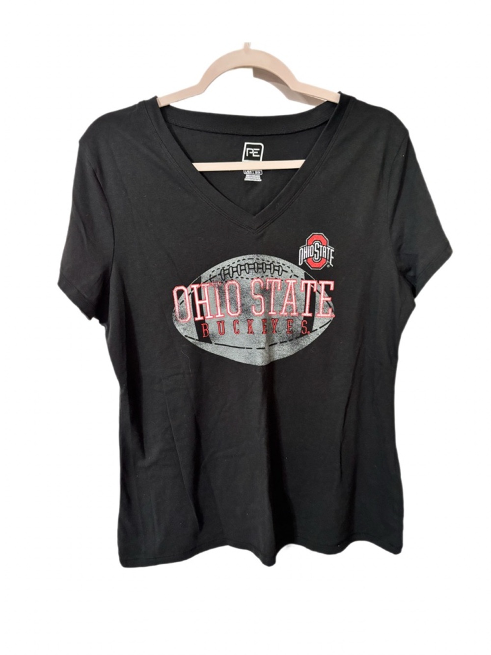 Pro Edge Ohio State Buckeyes Black V-Neck Tee with Red and Gray Graphic